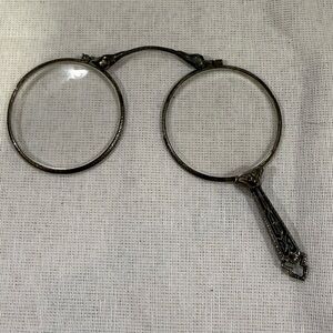 Antique Sterling Lorgnette Folding Pince Nez Opera Glass Excellent Condition